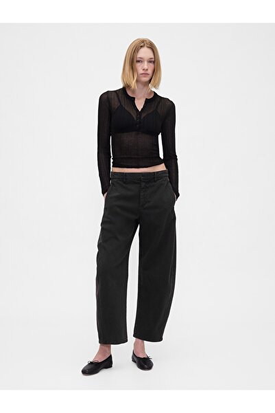 GAP Kadın Siyah Mid Rise Twill Barrel Pantolon
