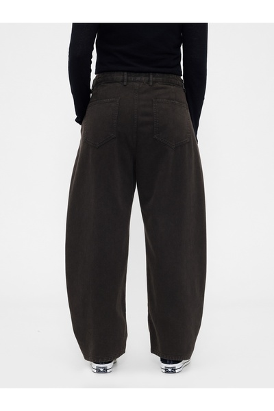GAP Kadın Siyah Mid Rise Twill Barrel Pantolon