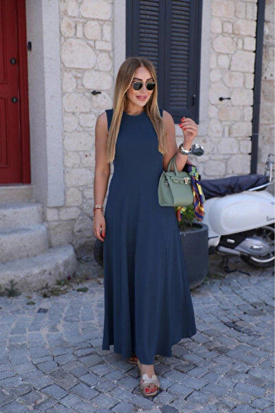 Wear Up Rochie de damă cu mâneci zero, cu decolteu, din viscoză