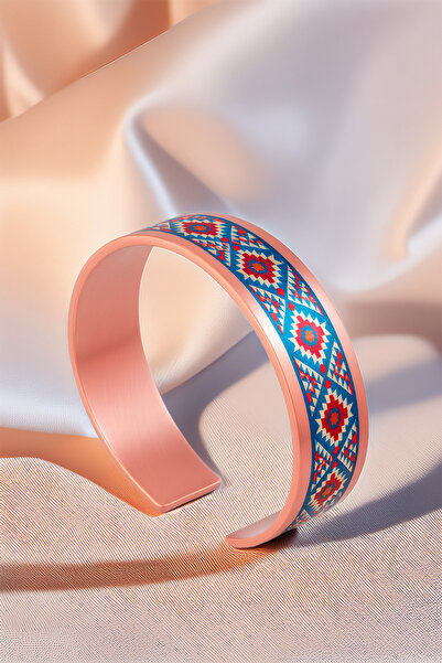 OSMANLI GÜMÜŞ Women's Copper Bracelet Ring Set - Dolores Model Special Edition Metal Box and Quartz Stone