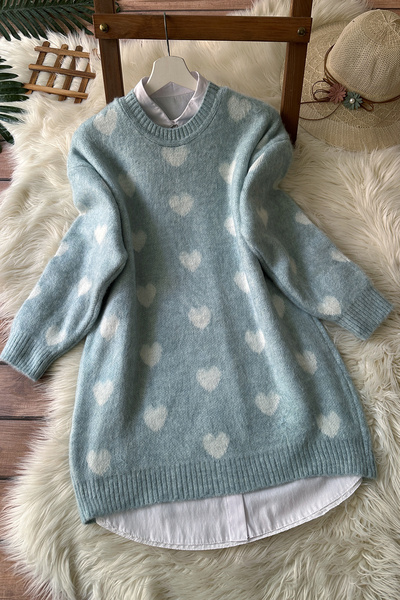 MODAQU Pulover moale cu model de inimă - albastru gheață