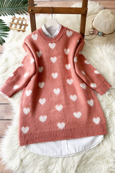 MODAQU Μαλακό πουλόβερ με σχέδιο καρδιάς - Dusty Rose