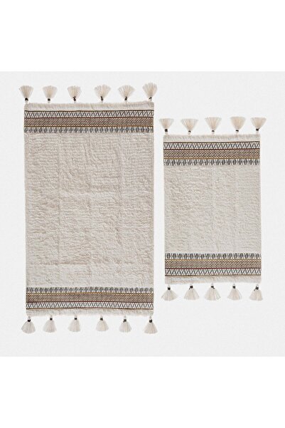 Ecocotton Σετ πατάκι μπάνιου Rita 2 τεμαχίων 100% βαμβακερή κρέμα Karde 60x90-40x60