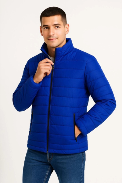 Genel Markalar Erkek Bomber Mont Ceket – Su İtici Kumaş, Kapitone Astarlı, Fermuarlı, Kışlık - Saks Mavisi