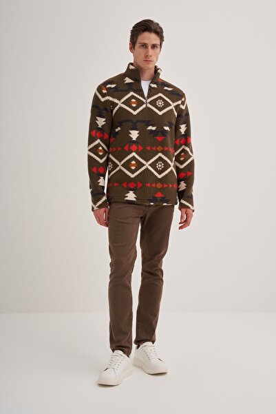 Cazador Vintage Desenli Kürk Dokulu Dik Yaka Regular Fit Sweatshirt