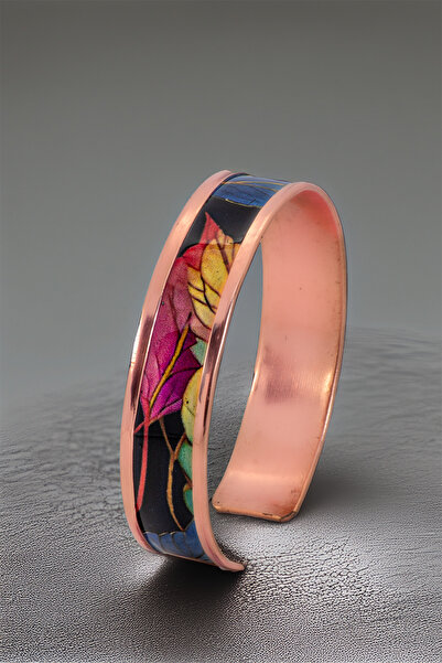 OSMANLI GÜMÜŞ Women's Copper Bracelet Ring Set - Elisa Model Special Edition Metal Box and Quartz Stone