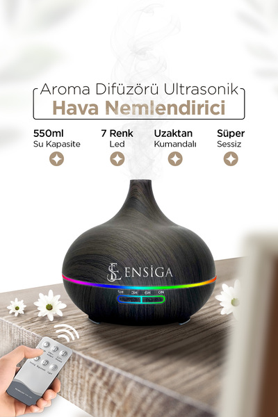 EN SİGA Uzaktan Kumandalı 550ml Aroma Difüzörü Ultrasonik Hava Nemlendirici B...