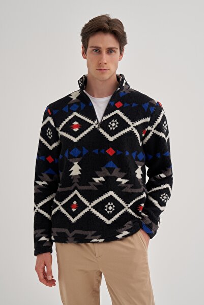 Cazador Φούτερ με ρυθμισμένη εφαρμογή με vintage μοτίβο από γούνα με υφή με ραμμένο γιακά