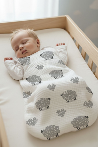 Tuğba Kuğu 4 Kat Müslin Bebek Uyku Tulumu (0-18 AY) - Uykucu Koyunlar