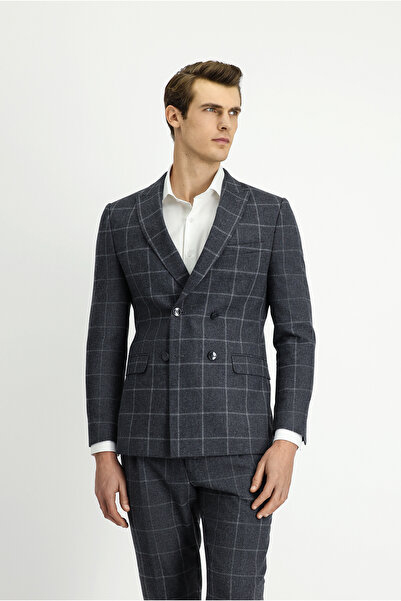 Kiğılı Super Slim Fit Extra Slim Fit Checked Woolen Double Breasted Suit