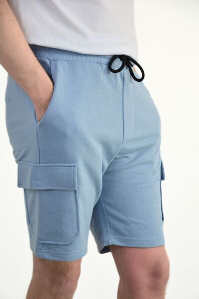 Mood Lab Men's Cargo Pocket Comfort Fit Blue Shorts with Elastic Waist