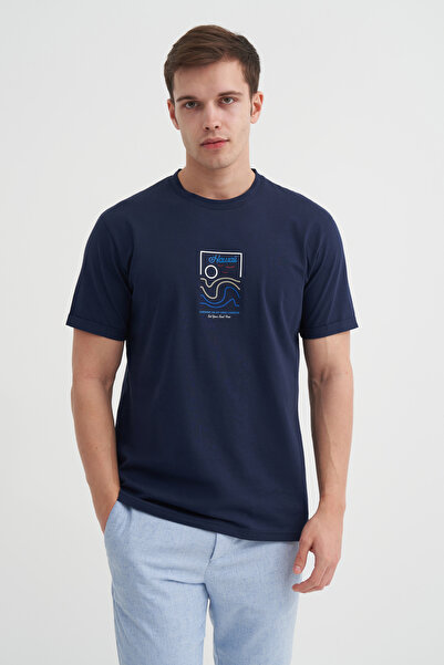 Cazador Bisiklet Yaka Regular Fit Pamuklu Desenli Tişört