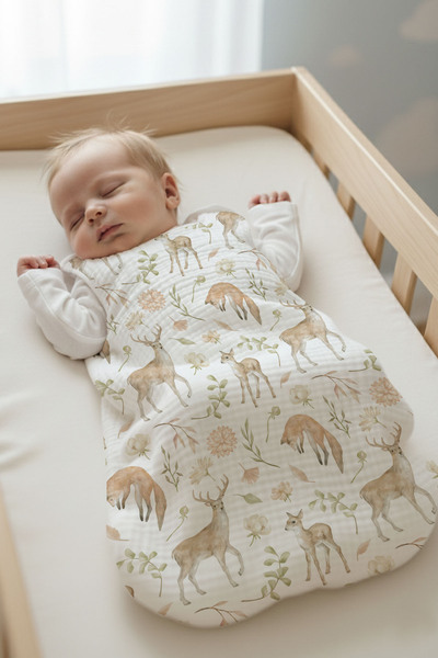 Tuğba Kuğu 4 Kat Müslin Bebek Uyku Tulumu (0-18 AY) - Forest Animal