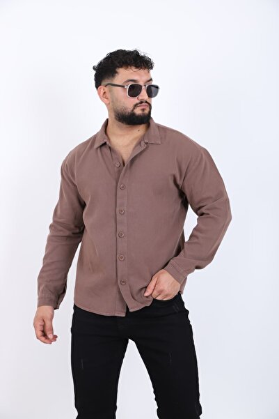 blayn jeans Ανδρικό μακρυμάνικο πουκάμισο με εφέ λινό oversized κομμάτια