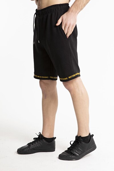 Mood Lab Ανδρικό σορτς με κανονική εφαρμογή μαύρο με δαντέλα με λεπτομέρειες