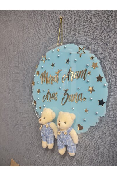 buketiket Arkası Boyalı Renkli Pleksi İkiz Bebek Hastane Bebek Çocuk Odası Kapı Süsü