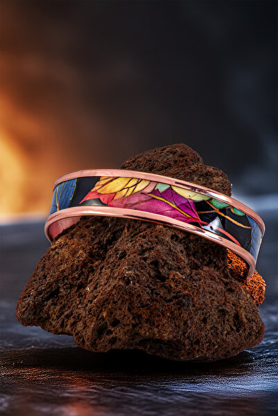 OSMANLI GÜMÜŞ Women's Copper Bracelet Ring Set - Elisa Model Special Edition Metal Box and Quartz Stone