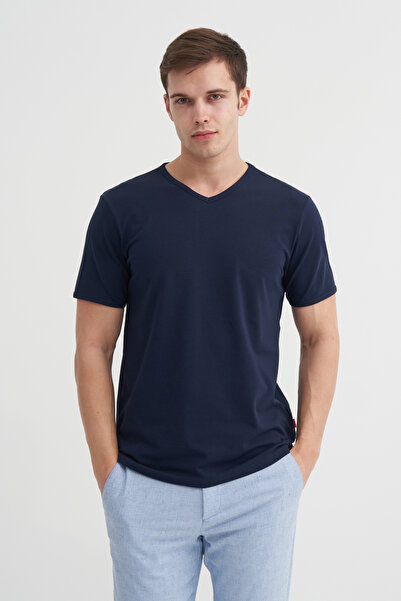 Cazador Slim Fit V Yaka Düz Örme Likarlı Tişört