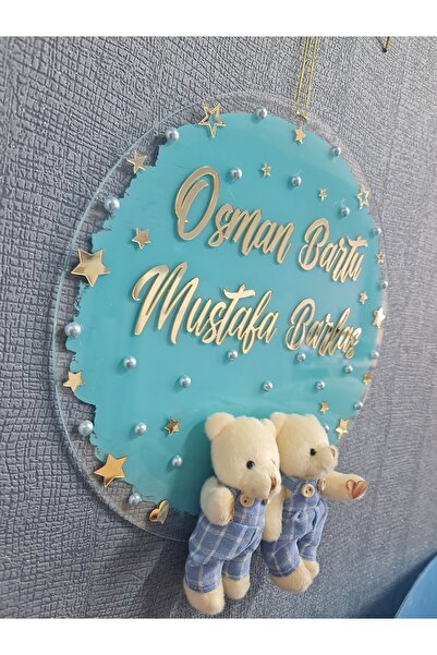 buketiket Arkası Boyalı Renkli Pleksi İkiz Bebek Hastane Bebek Çocuk Odası Kapı Süsü