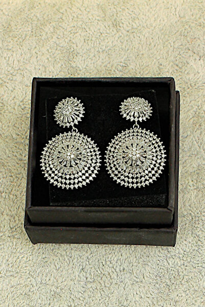 modaipek Gümüş Kaplama Zirkon Taşlı Sallantılı Abiye Küpe