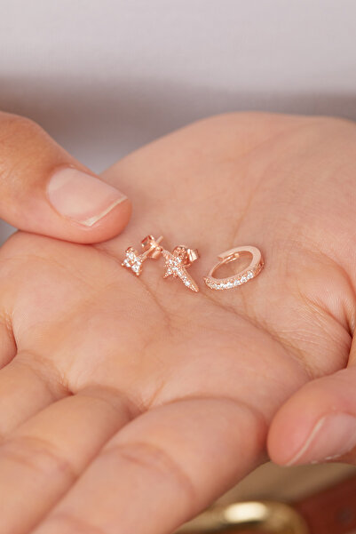 Elika Silver 925 Ayar Gümüş Kutup Model Üçlü Küpe Set