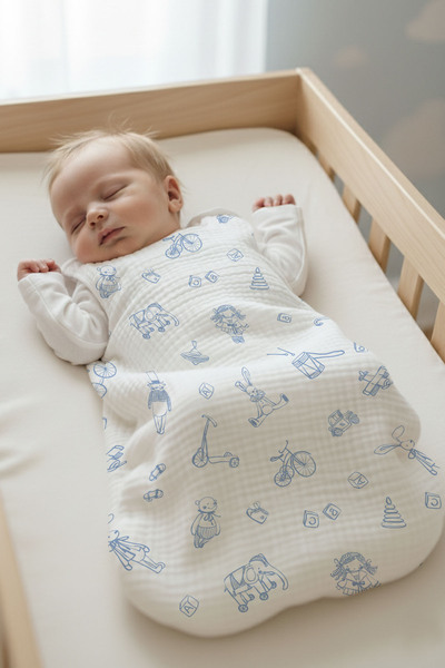 Tuğba Kuğu 4 Layers Muslin Baby Sleeping Bag (0-18 MONTHS) - Vintage Blue Toys