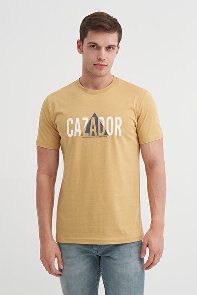 Cazador Slim Fit Bisiklet Yaka Pamuklu Baskılı Tişört