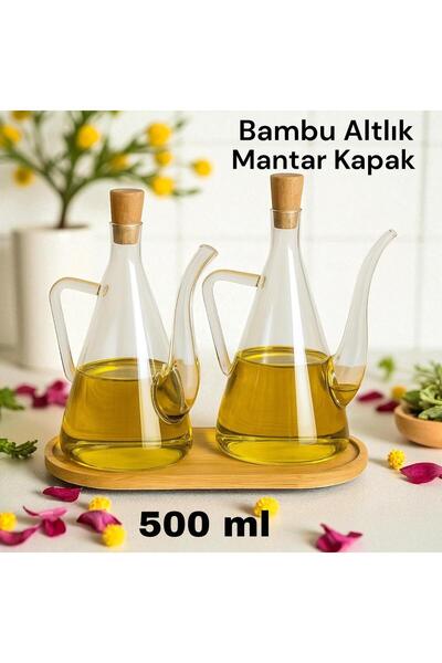 Amentes Set of 2 500ml Clear Glass Oil Pot with Cork Lid Design Borosilicate Glass Olive Oil and Vinegar Bottle