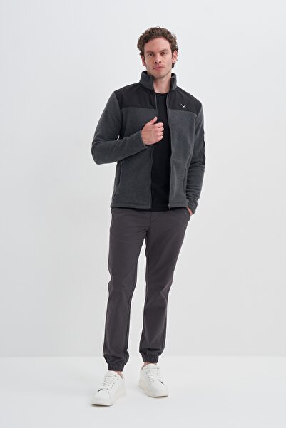 Cazador Regular Fit Basic Polar Fabric Stand Collar Sweat Cardigan