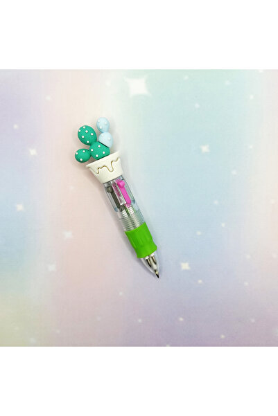 Limmy قلم حبر جاف صغير 4 ألوان مع صبار أخضر - قطعة واحدة