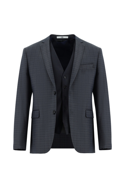 Kiğılı Super Slim Fit Ekstra Dar Kesim Kombinli Yelekli Takım Elbise