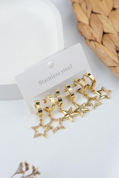 Jack Ferrero GOLD KADIN ÇELİK 6'LI KÜPE SETİ