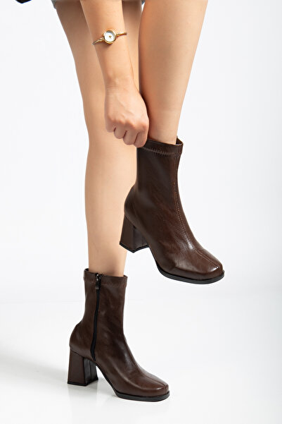 Kartezyen Yeni sezon acı kahve streç topuklu kadın bot model kodu667