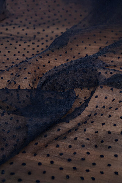 Kumaş Deposu Floklu Dalya Organze Lacivert Rengi Kumaş