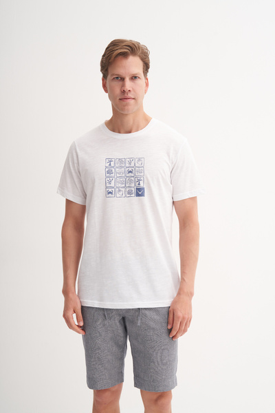 Cazador Μπλουζάκι με βαμβακερό σχέδιο με λαιμόκοψη Slim Fit