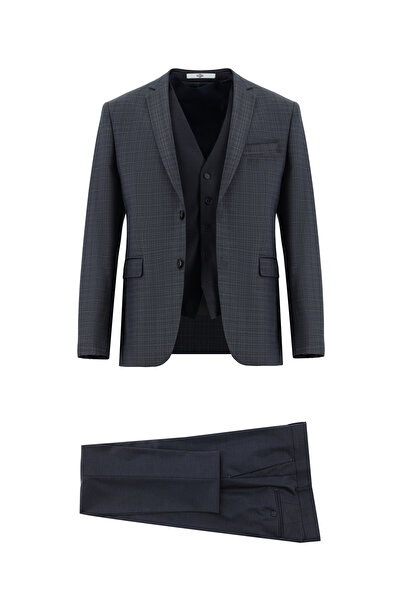 Kiğılı Super Slim Fit Ekstra Dar Kesim Kombinli Yelekli Takım Elbise
