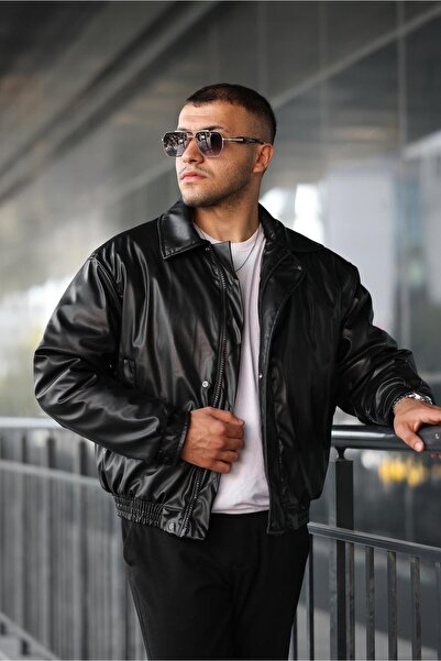 İBOSS MODA Ανδρικό δερμάτινο μπουφάν Bomber oversized New Season