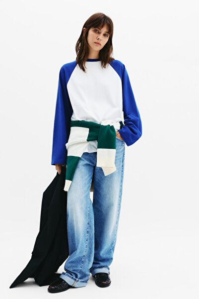 Pull & Bear Kontrast detaylı uzun kollu tişört