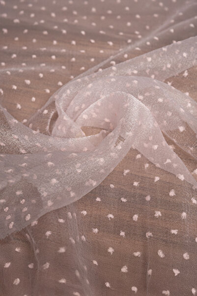 Kumaş Deposu Floklu Dalya Organze Pudra Rengi Kumaş