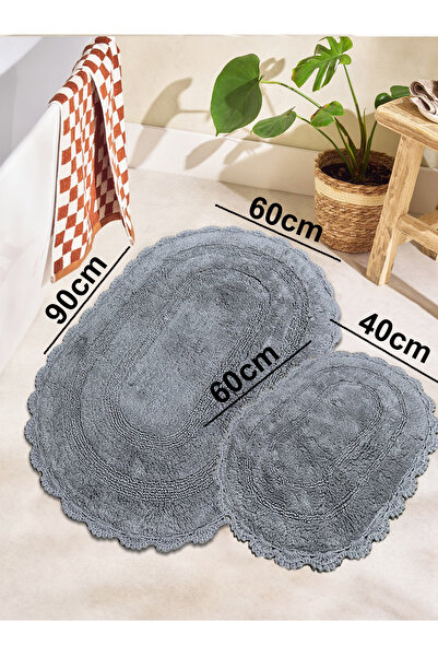 Chilai Home Regnum 100% Cotton Gray 2-Piece Cotton Set Bath Mat Tpmk