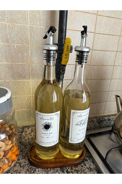 Amentes 750 ml Olive Oil Liquid Bottle - Set of 2, Clear Oil Bottle Stand, No