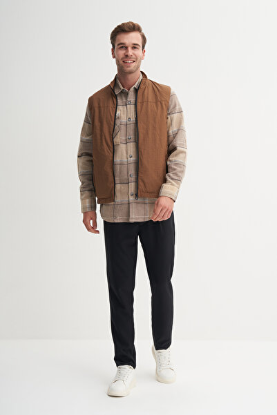 Cazador Regular Fit Baharlık Crinkle Kumaş Yelek