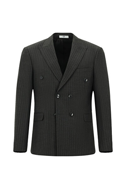 Kiğılı Slim Fit Dar Kesim Çizgili Kruvaze Takım Elbise