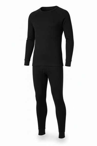 MODA Lenjerie termică pentru costum sport negru pentru bărbați cu textura moale