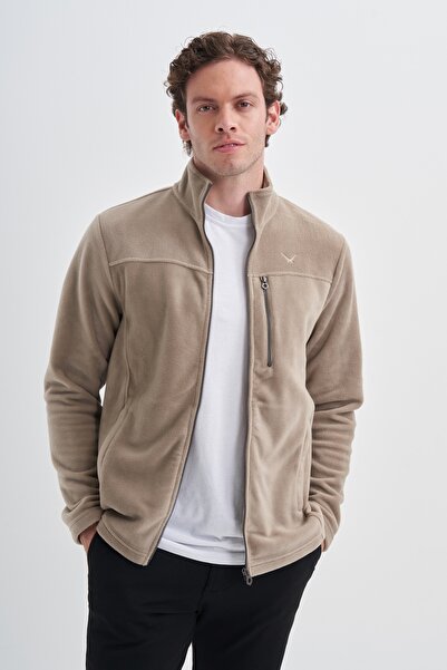 Cazador Βασική ζακέτα από ύφασμα Fleece με κανονική εφαρμογή με όρθιο γιακά