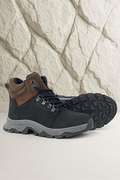 Rakerplus Genuine Leather Black Brown Zippered Trekking Kids Boots