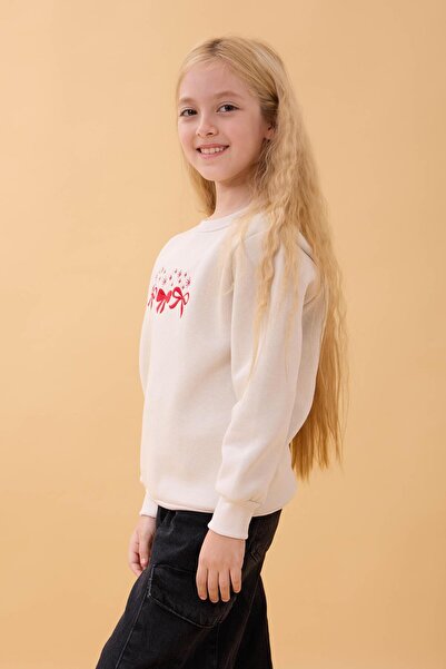 Perendi Φούτερ για κορίτσια με λαιμόκοψη ποδηλάτου με κέντημα με φιόγκο πέτρα