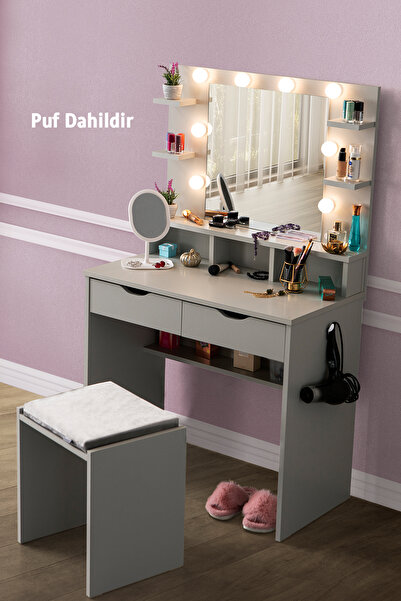 benim odam Diva Hollywood Led Işıklı Aynalı Raflı Çekmeceli Kulis Makyaj Masa...