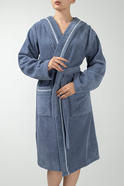 COTTONMANIA Profundo Robe Sky - Ekstra Yumuşak, Modern Ve Özel Tasarım %100 Pamuk Unisex Kapuşonlu Bornoz