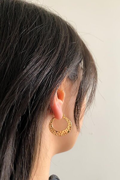 DEMOKAN Kadın Küpe Vintage Taşlanmış Yuvarlak Küpe